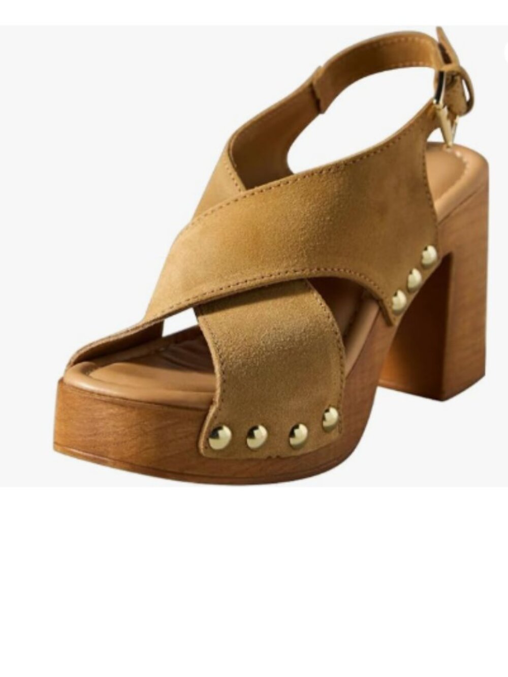 FSJ Khaki Platform Chunky High Heels Rivet Studded Open Toe Slingback Sandals